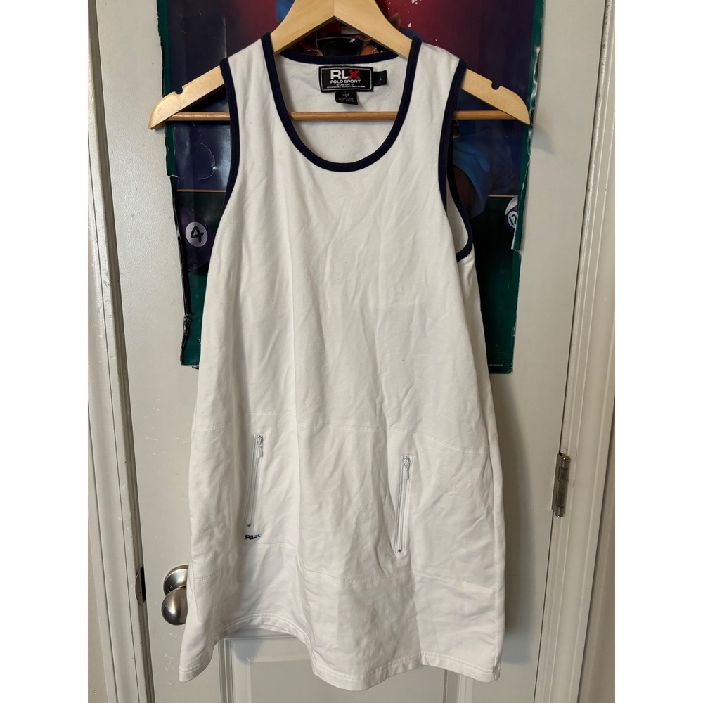 RLX Polo Sport Ralph Lauren Women White Navy Tennis Dress Sleeveless Large